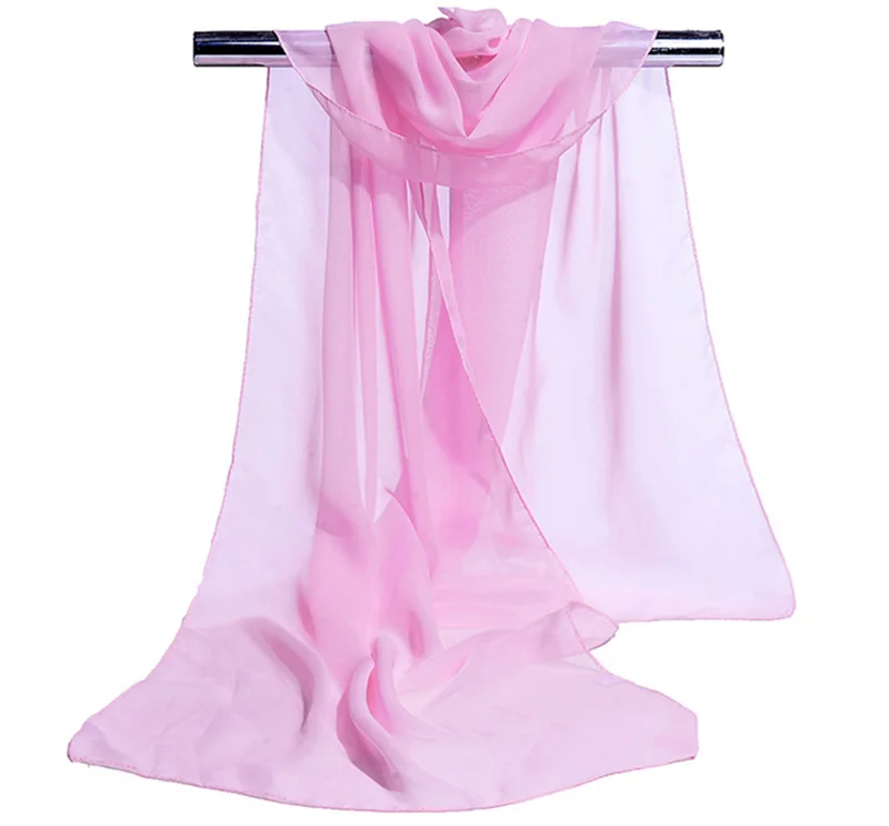 Korean Women Wedding Evening Party Dress Scarf Solid Color Transparent Chiffon Silk Scarf Summer Beach Towel Sunscreen Shawl R22