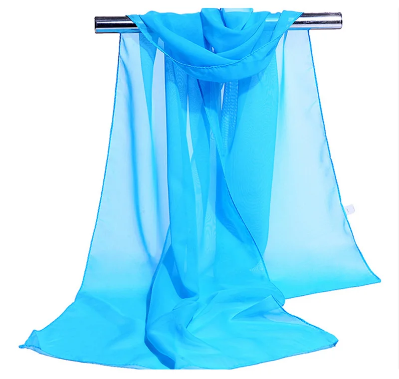 Korean Women Wedding Evening Party Dress Scarf Solid Color Transparent Chiffon Silk Scarf Summer Beach Towel Sunscreen Shawl R22