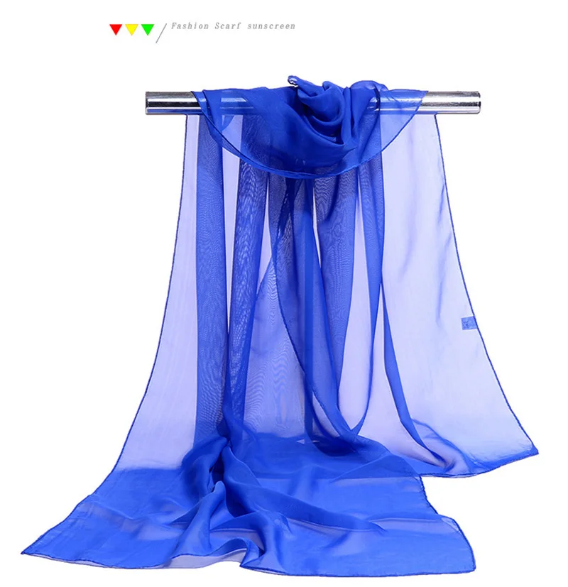 Korean Women Wedding Evening Party Dress Scarf Solid Color Transparent Chiffon Silk Scarf Summer Beach Towel Sunscreen Shawl R22