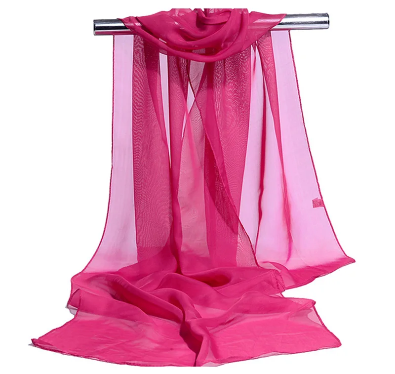 Korean Women Wedding Evening Party Dress Scarf Solid Color Transparent Chiffon Silk Scarf Summer Beach Towel Sunscreen Shawl R22