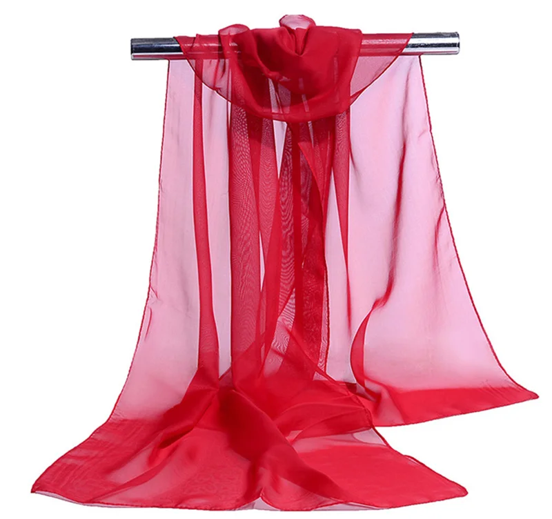 Korean Women Wedding Evening Party Dress Scarf Solid Color Transparent Chiffon Silk Scarf Summer Beach Towel Sunscreen Shawl R22