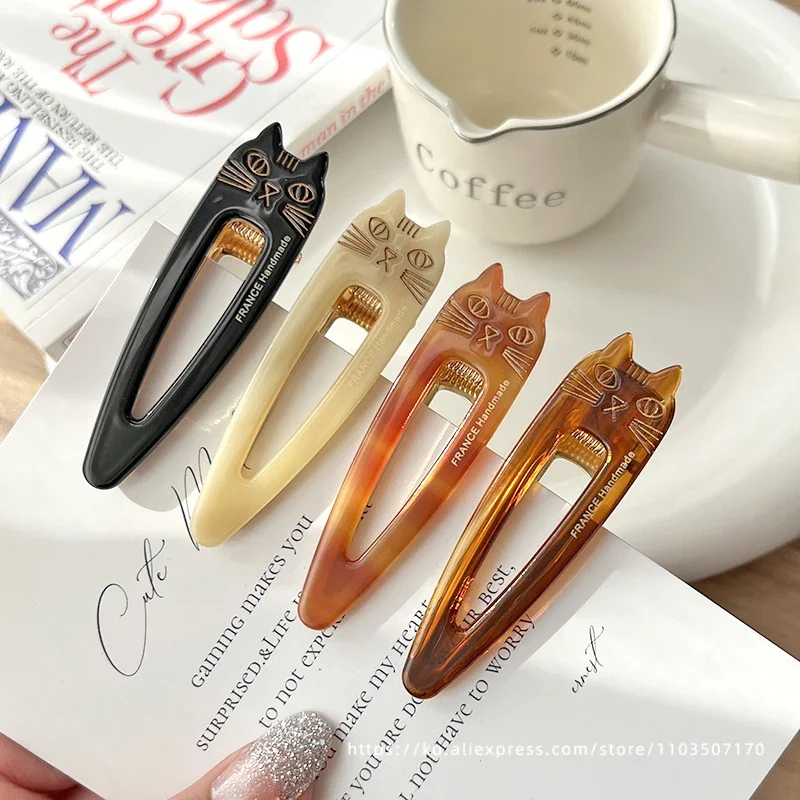 South Korea France Gold Label Cute Kitten Mimi Duck billed Clip French Versatile Caramel Hairpin Clip Side Clip