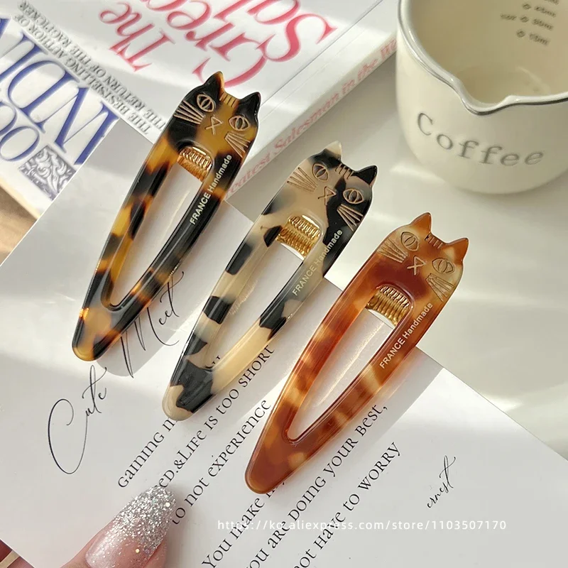 South Korea France Gold Label Cute Kitten Mimi Duck billed Clip French Versatile Caramel Hairpin Clip Side Clip