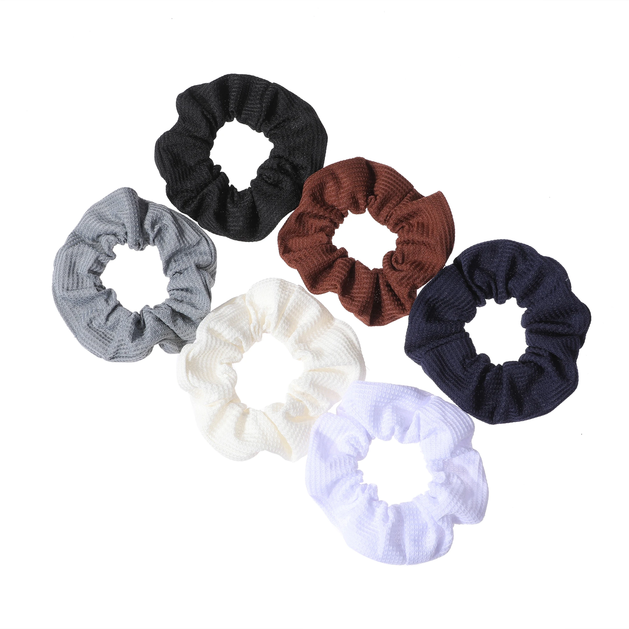 6pcs/lot Candy Color Scrunchies Elastic Hair Band Women Girls Ponytail Holder Rubber Accessories Waffle fabric