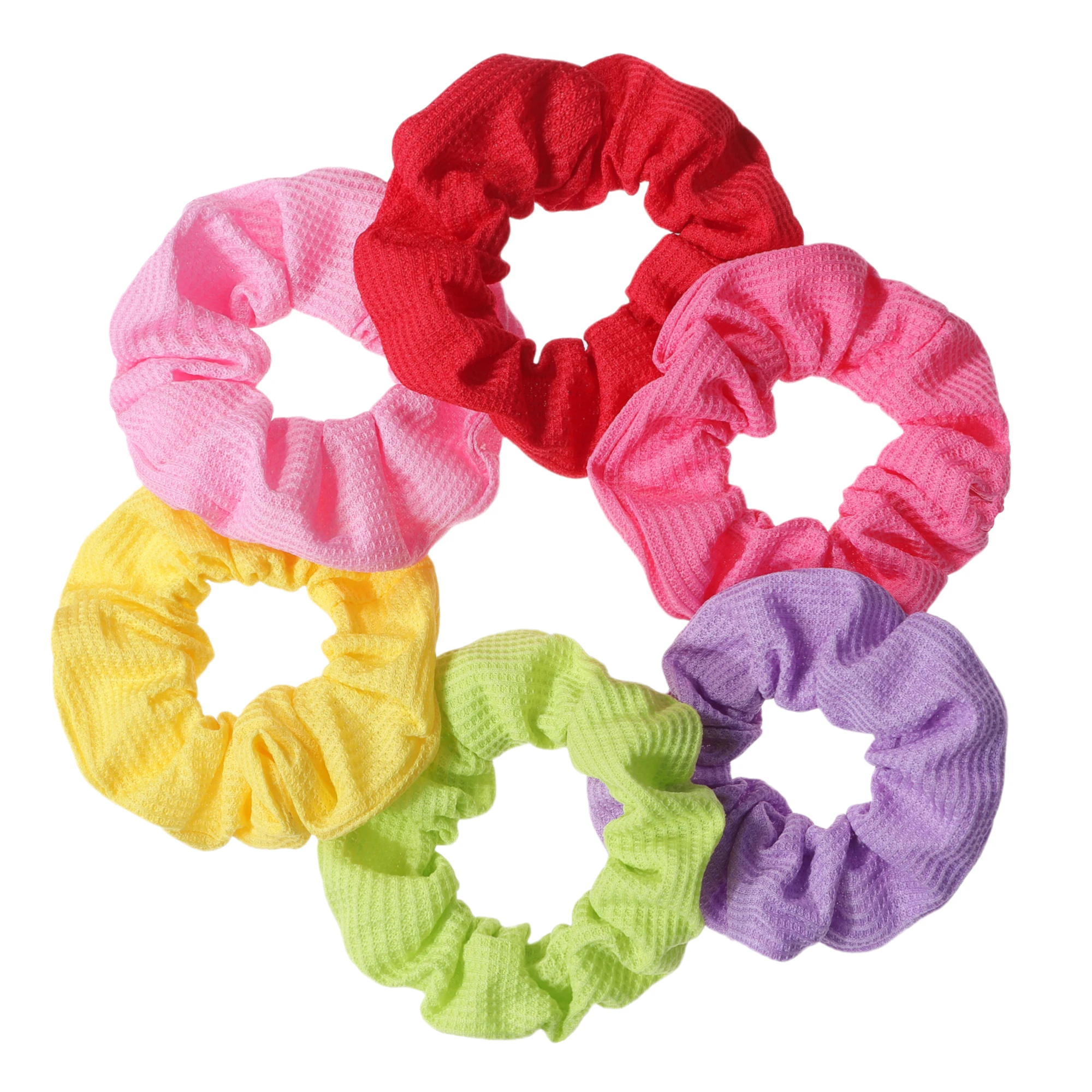6pcs/lot Candy Color Scrunchies Elastic Hair Band Women Girls Ponytail Holder Rubber Accessories Waffle fabric