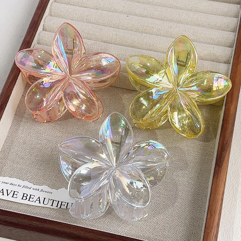 Elegant Flower Hair Clip Crab 8cm Large Plastic Hair Claw Clips For Women Hairclip Cute Beach Hair Accessories Hawaiian Barrette