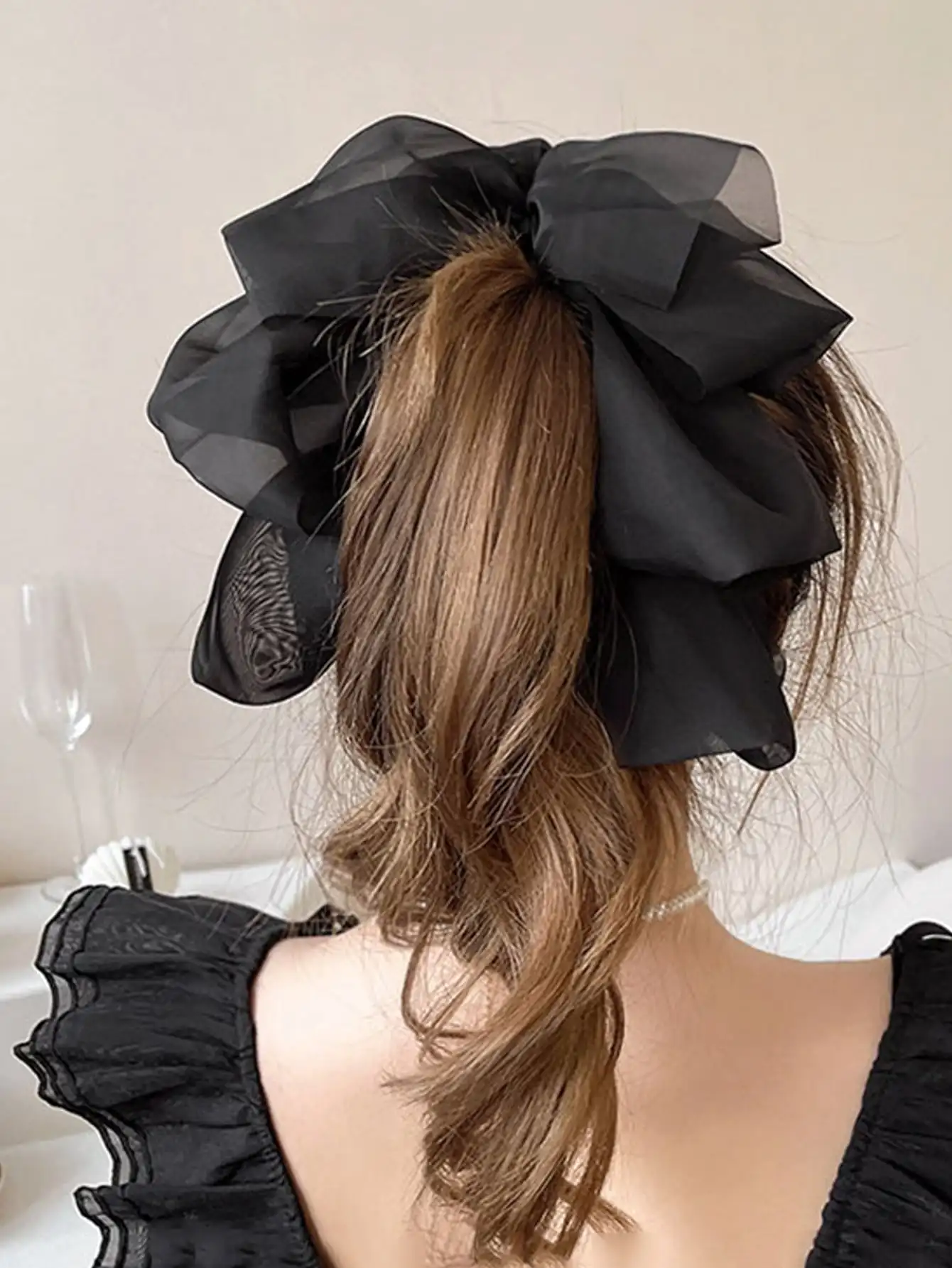 1Pcs Fashion Solid Chiffon Mesh Bow Ribbon Banana Hair Clips For Women Girls Party Hair Accessories