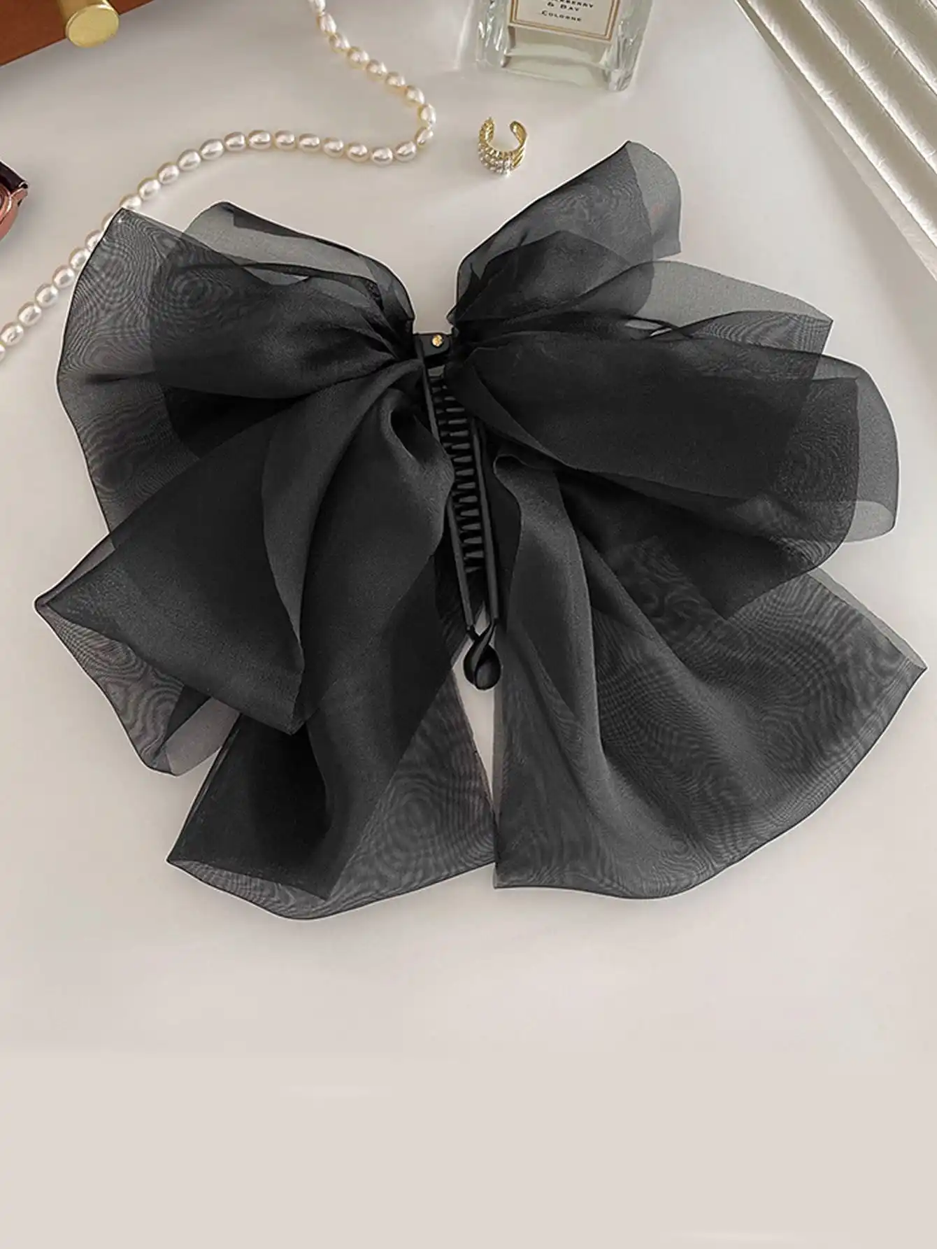 1Pcs Fashion Solid Chiffon Mesh Bow Ribbon Banana Hair Clips For Women Girls Party Hair Accessories