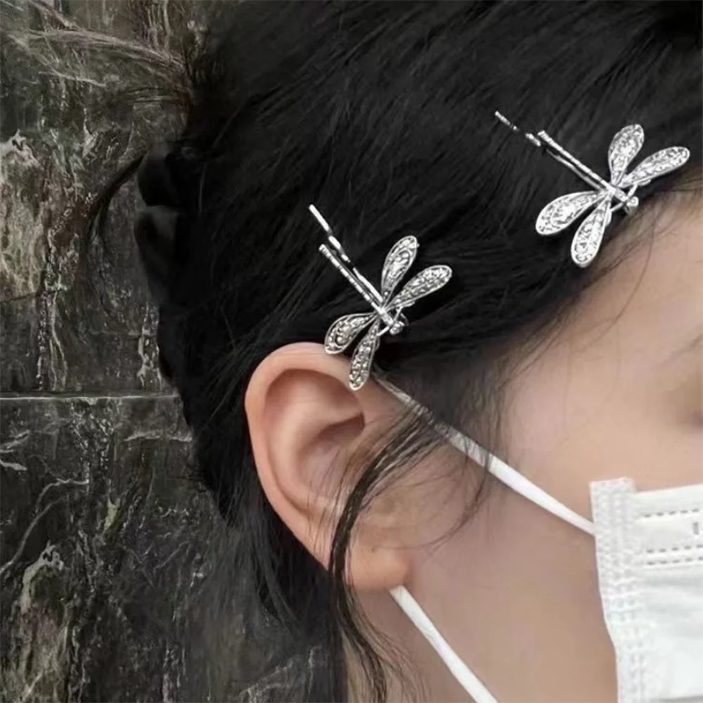 2Pcs/Set Metal Dragonfly Hair Clip Pins For Women Girls Fashion Insect Barrettes Hairwear Bangs Side Hair Accessories