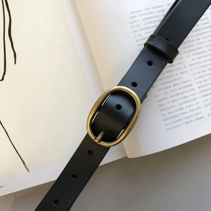 Women's Genuine Leather Belt 2.3cm Wide Two-Layer Cowhide Metal Pin Buckle Simple Fashion for Jeans