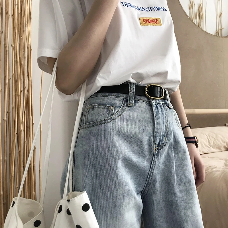 Women's Genuine Leather Belt 2.3cm Wide Two-Layer Cowhide Metal Pin Buckle Simple Fashion for Jeans