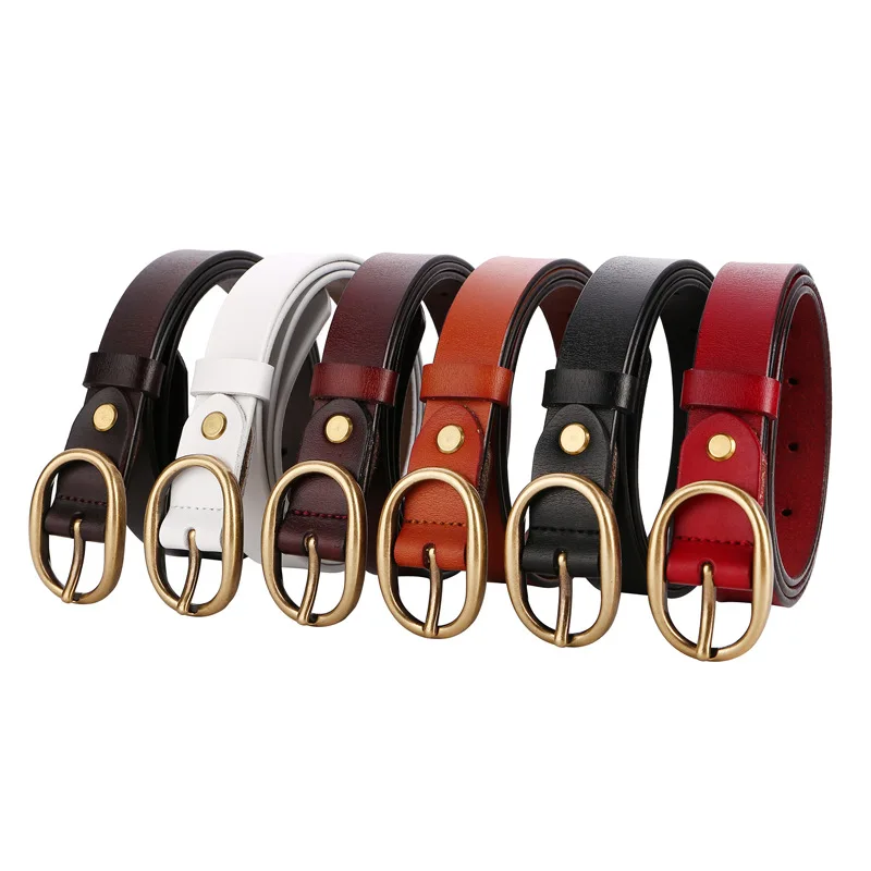Women's Genuine Leather Belt 2.3cm Wide Two-Layer Cowhide Metal Pin Buckle Simple Fashion for Jeans