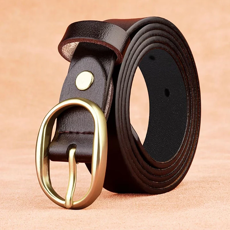 Women's Genuine Leather Belt 2.3cm Wide Two-Layer Cowhide Metal Pin Buckle Simple Fashion for Jeans