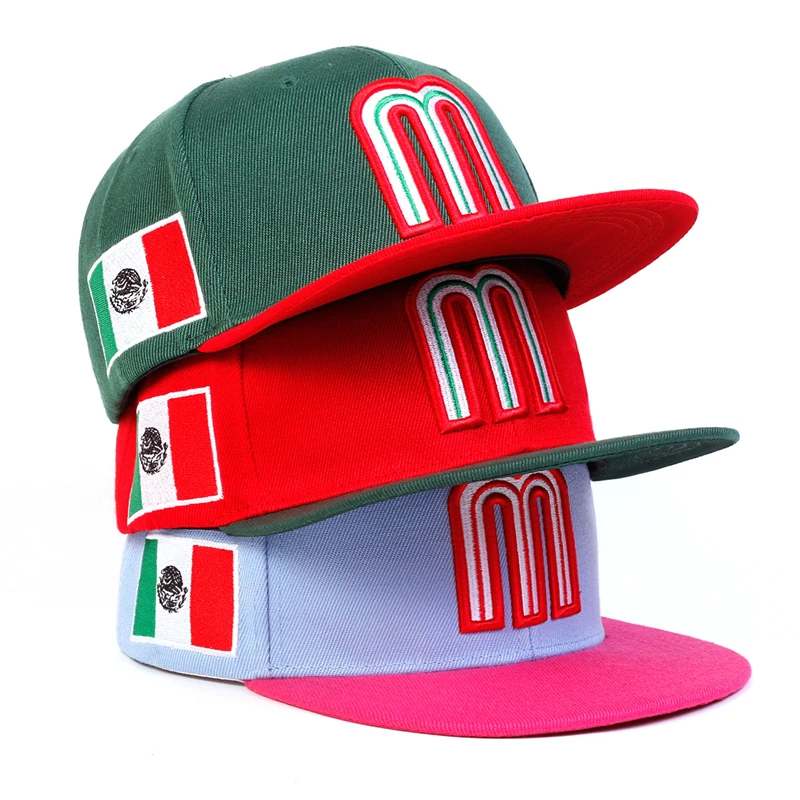 Fashion M Letter Mexico Flag Embroidery Baseball Cap Cotton snapback Hats Adjustable Hip Hop Sport Hats Outdoor Sun hats
