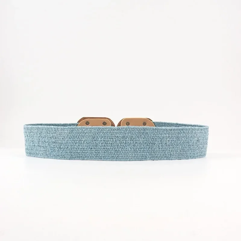 Fashion Stretch Alloy Buckle PP Grass Braided Belt All-match Elastic Waist Seal Multicolor Decorative Dress Belt for Women