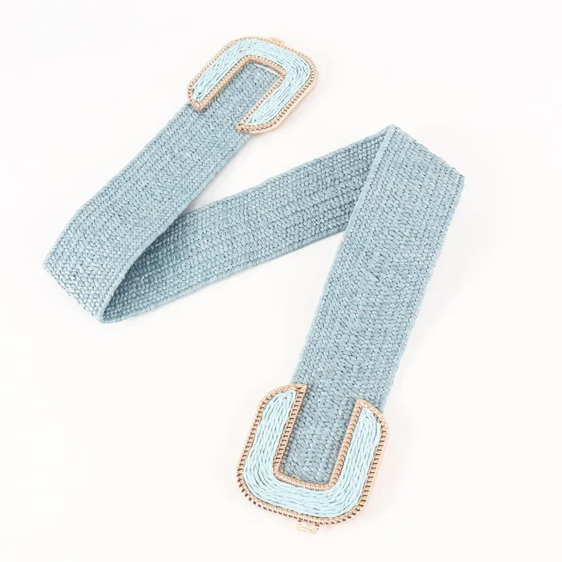 Fashion Stretch Alloy Buckle PP Grass Braided Belt All-match Elastic Waist Seal Multicolor Decorative Dress Belt for Women