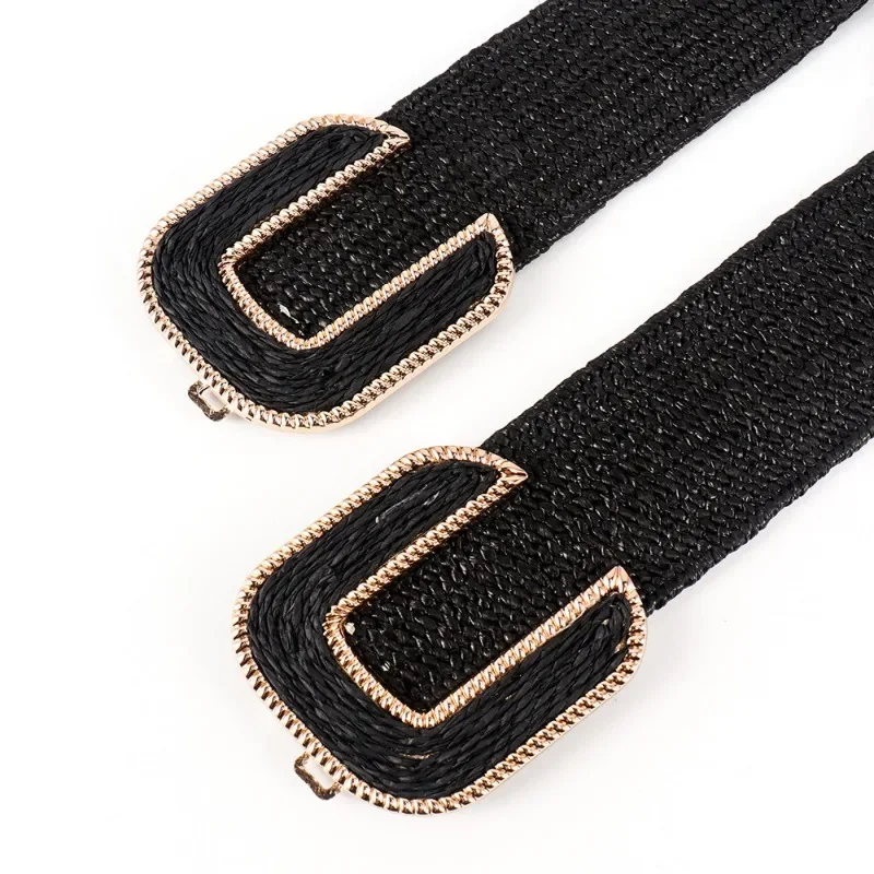 Fashion Stretch Alloy Buckle PP Grass Braided Belt All-match Elastic Waist Seal Multicolor Decorative Dress Belt for Women