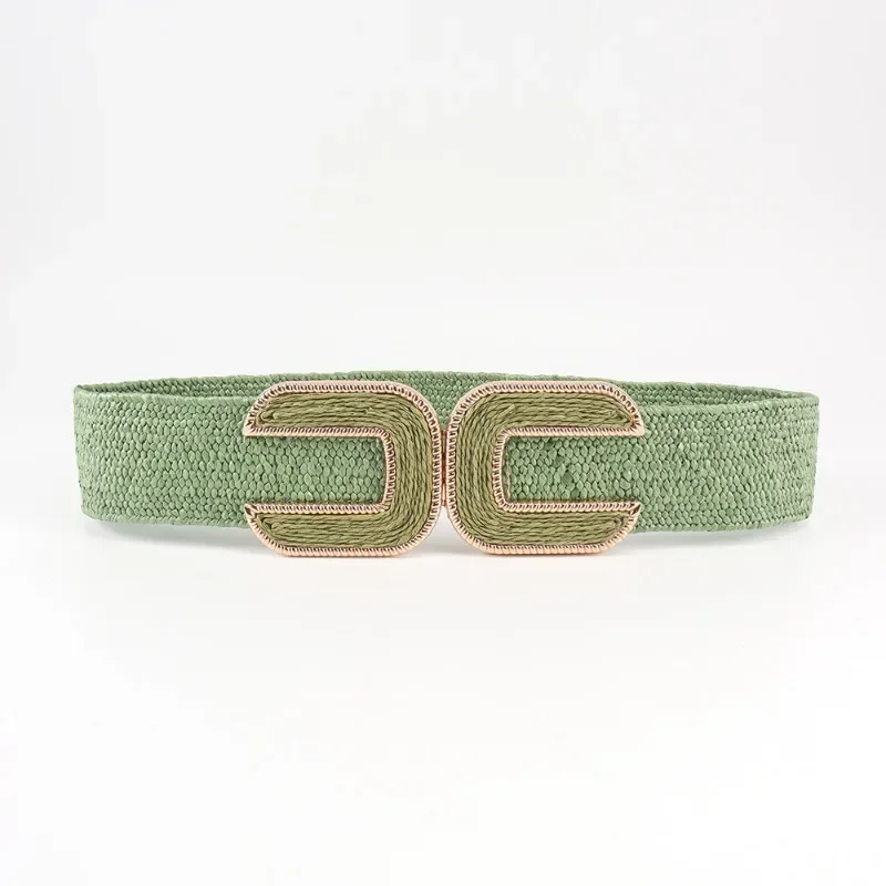 Fashion Stretch Alloy Buckle PP Grass Braided Belt All-match Elastic Waist Seal Multicolor Decorative Dress Belt for Women
