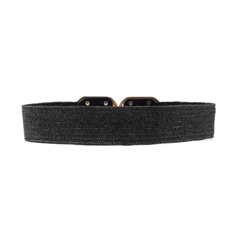 Fashion Stretch Alloy Buckle PP Grass Braided Belt All-match Elastic Waist Seal Multicolor Decorative Dress Belt for Women