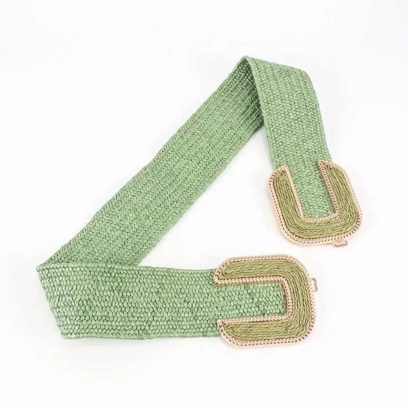 Fashion Stretch Alloy Buckle PP Grass Braided Belt All-match Elastic Waist Seal Multicolor Decorative Dress Belt for Women