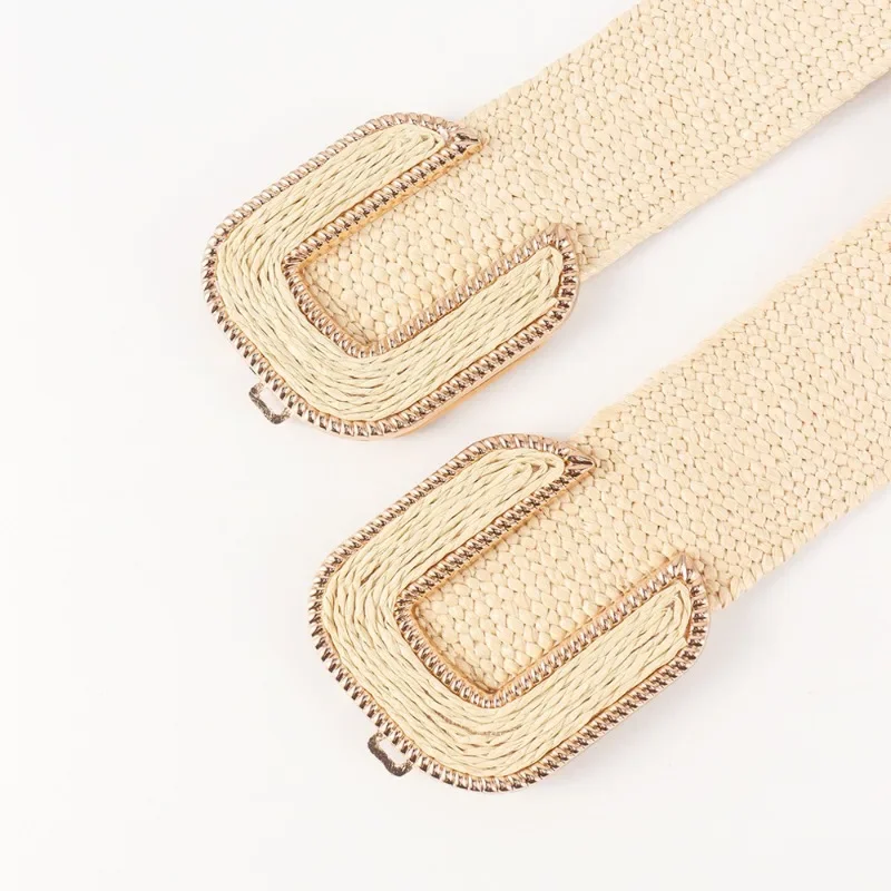 Fashion Stretch Alloy Buckle PP Grass Braided Belt All-match Elastic Waist Seal Multicolor Decorative Dress Belt for Women