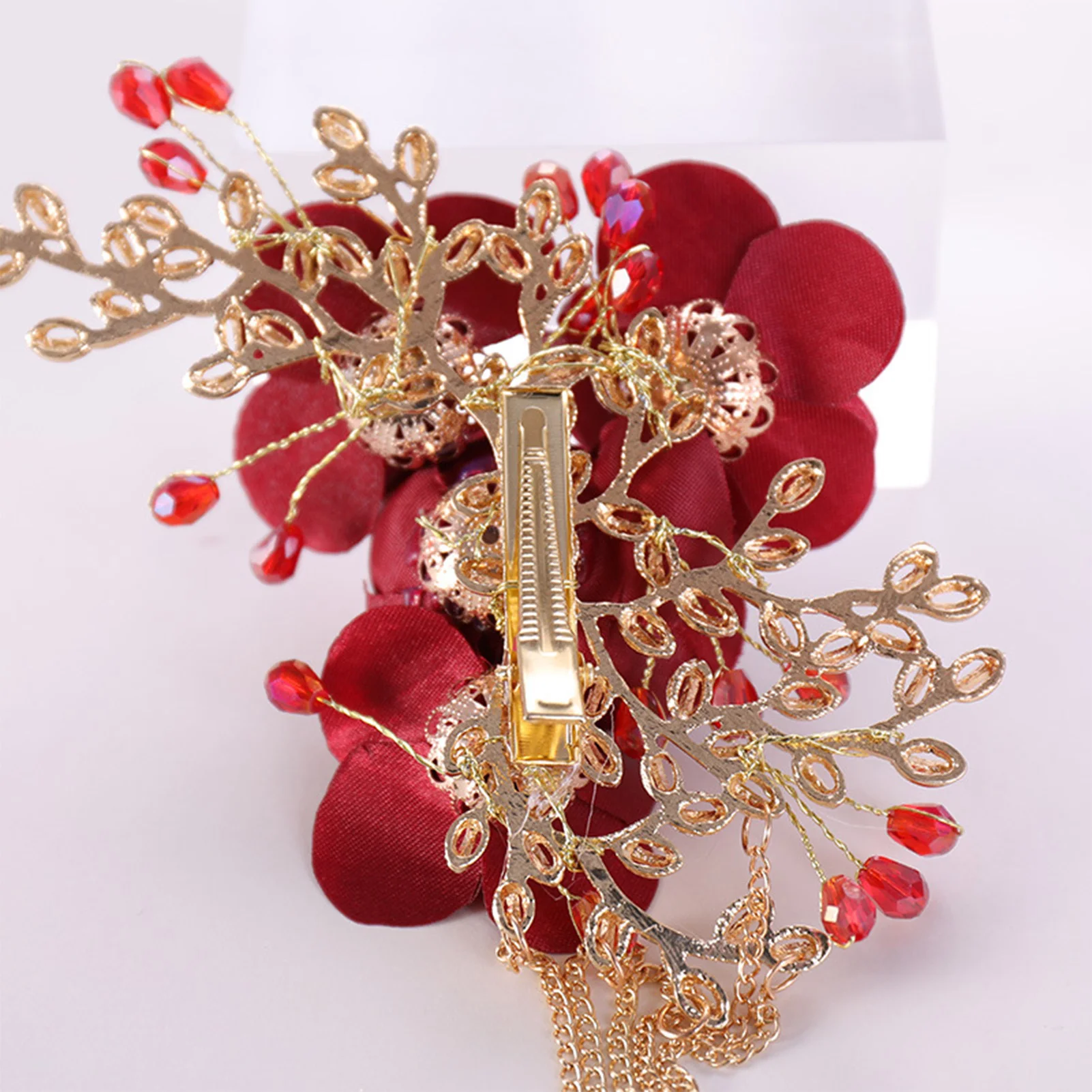 Elegant Vintage Hair Clips Red Silk Flower Duckbill Clips Chinese Style Flower Hairpin Wedding Hair Accessories Ancient Headwear