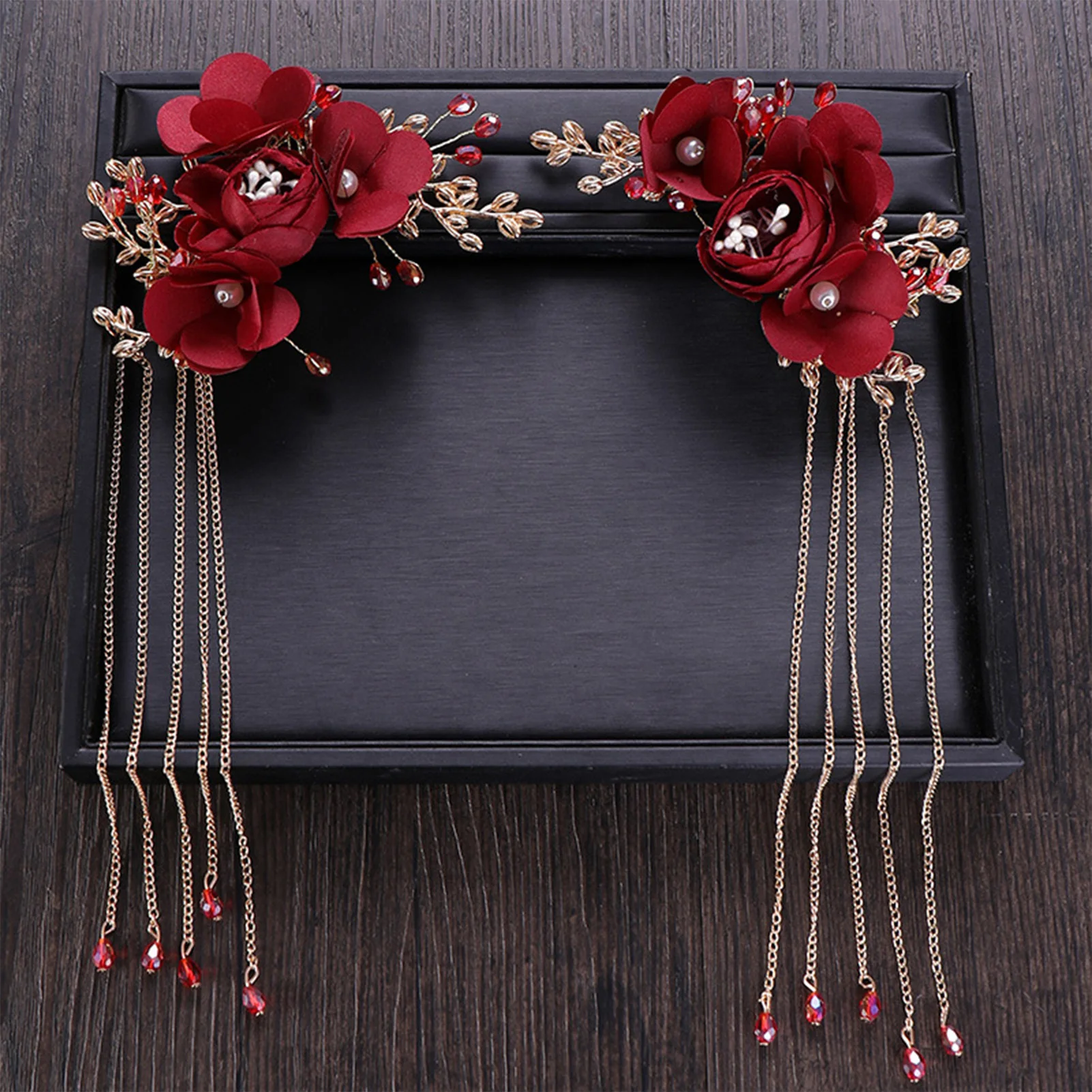 Elegant Vintage Hair Clips Red Silk Flower Duckbill Clips Chinese Style Flower Hairpin Wedding Hair Accessories Ancient Headwear
