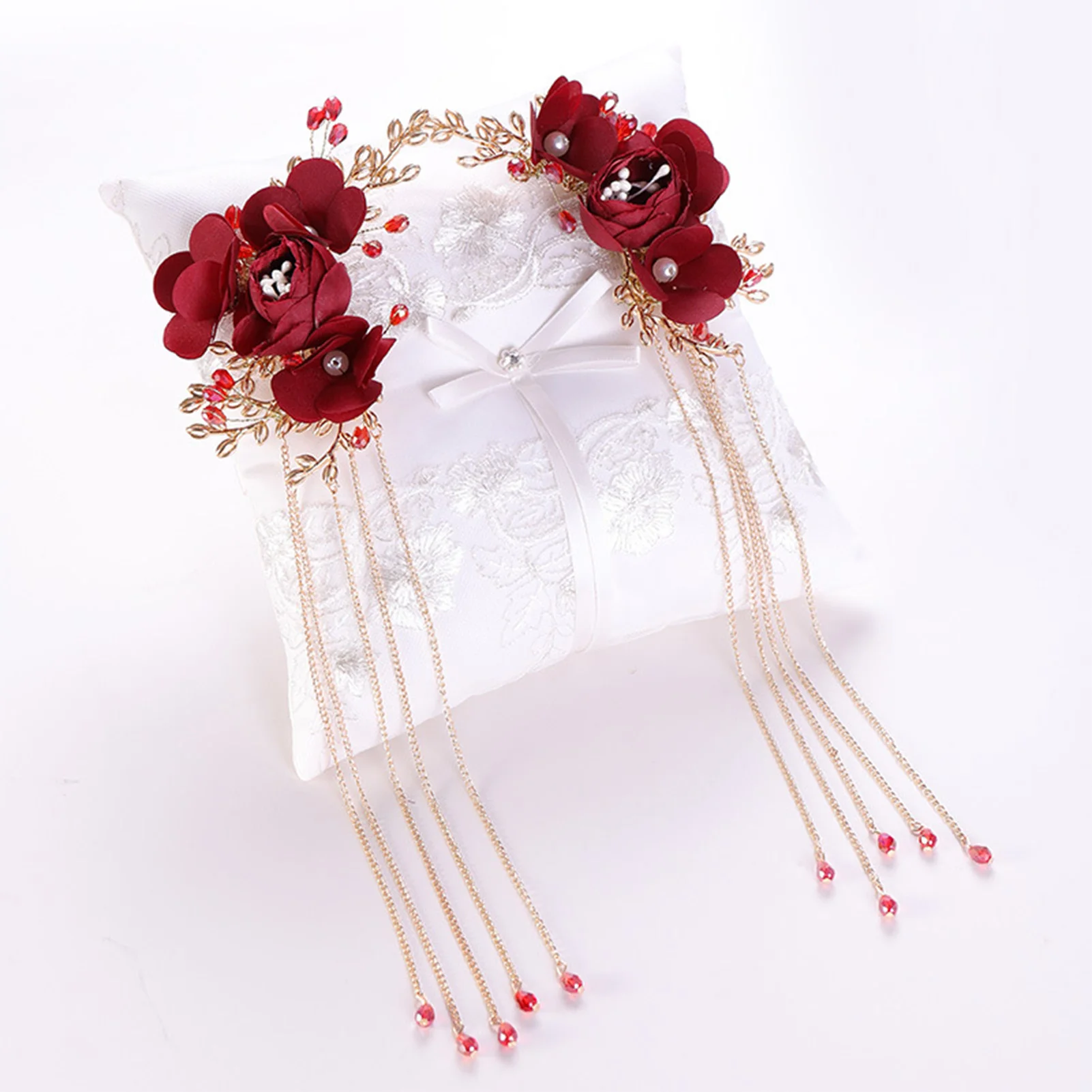 Elegant Vintage Hair Clips Red Silk Flower Duckbill Clips Chinese Style Flower Hairpin Wedding Hair Accessories Ancient Headwear