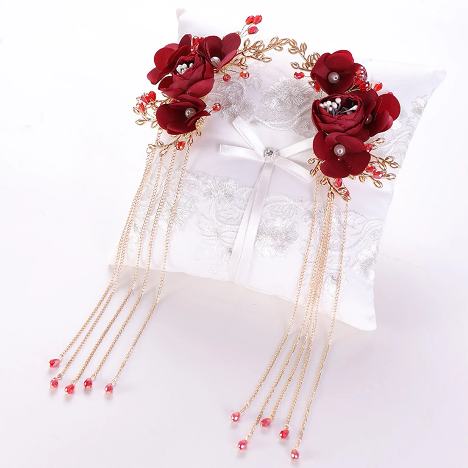 Elegant Vintage Hair Clips Red Silk Flower Duckbill Clips Chinese Style Flower Hairpin Wedding Hair Accessories Ancient Headwear