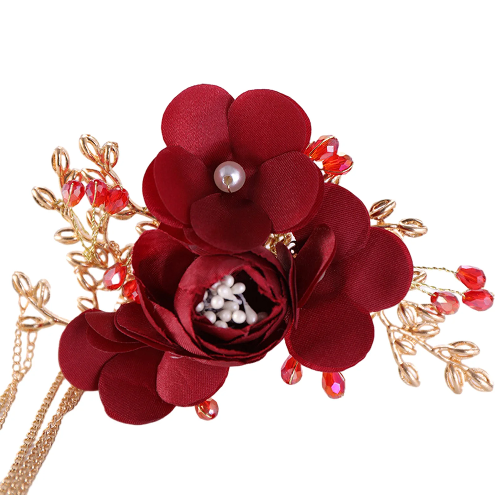 Elegant Vintage Hair Clips Red Silk Flower Duckbill Clips Chinese Style Flower Hairpin Wedding Hair Accessories Ancient Headwear