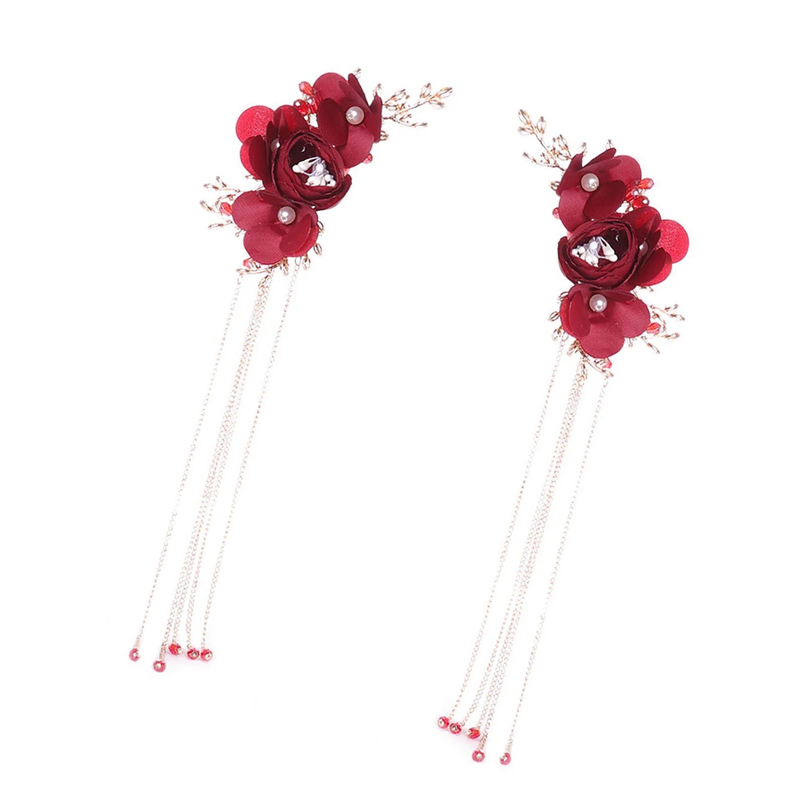 Elegant Vintage Hair Clips Red Silk Flower Duckbill Clips Chinese Style Flower Hairpin Wedding Hair Accessories Ancient Headwear