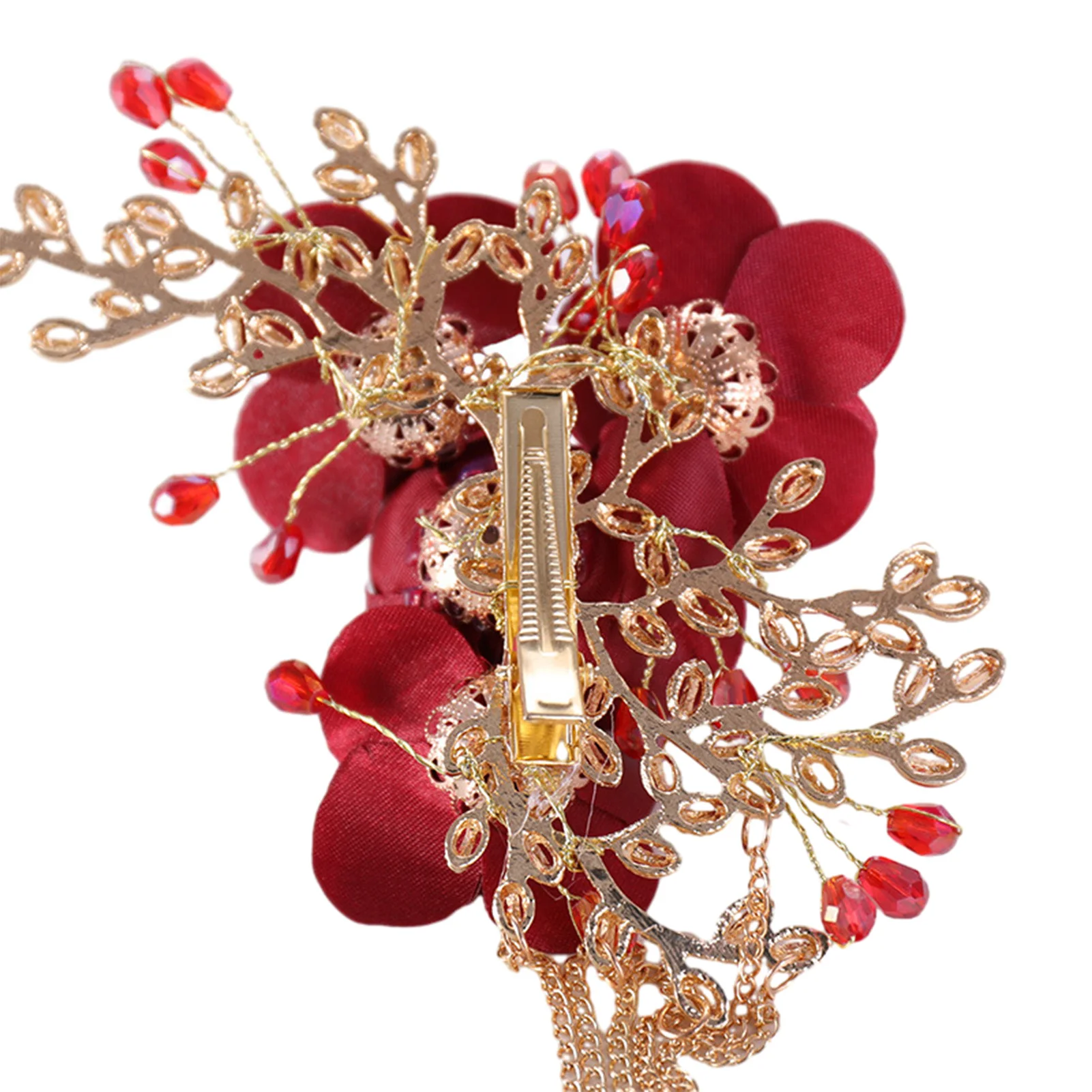 Elegant Vintage Hair Clips Red Silk Flower Duckbill Clips Chinese Style Flower Hairpin Wedding Hair Accessories Ancient Headwear