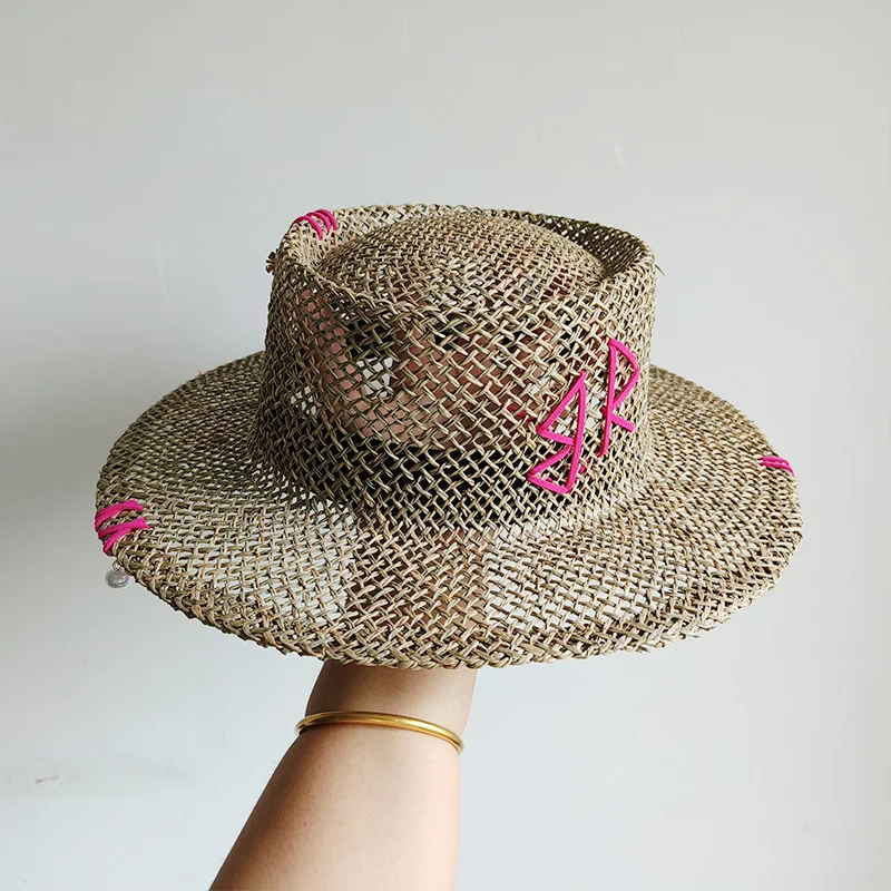 Designer French Elegant Women's Summer RB Letter Straw Hat Wide Brim Breathable Sun Protect Fashionable Beach Vacation Sun Hat