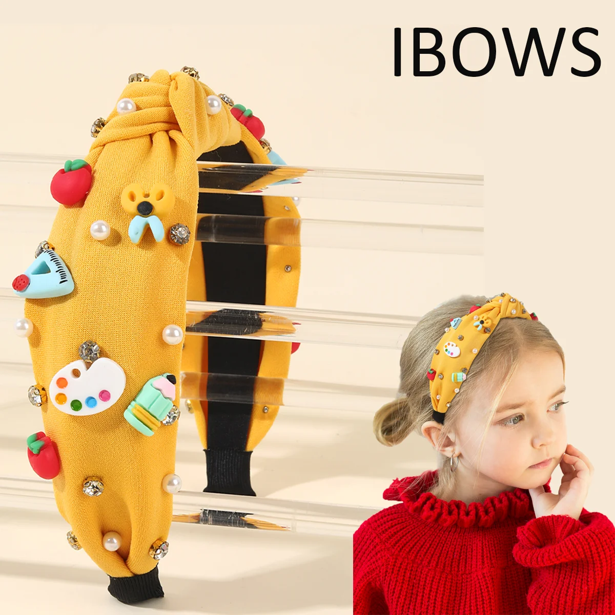 Knotted Wide Headbands Diadem For Back To School Pearls Pencil Hair Bands Kids Head Hoop Girls Children Daily Tiara Accessories