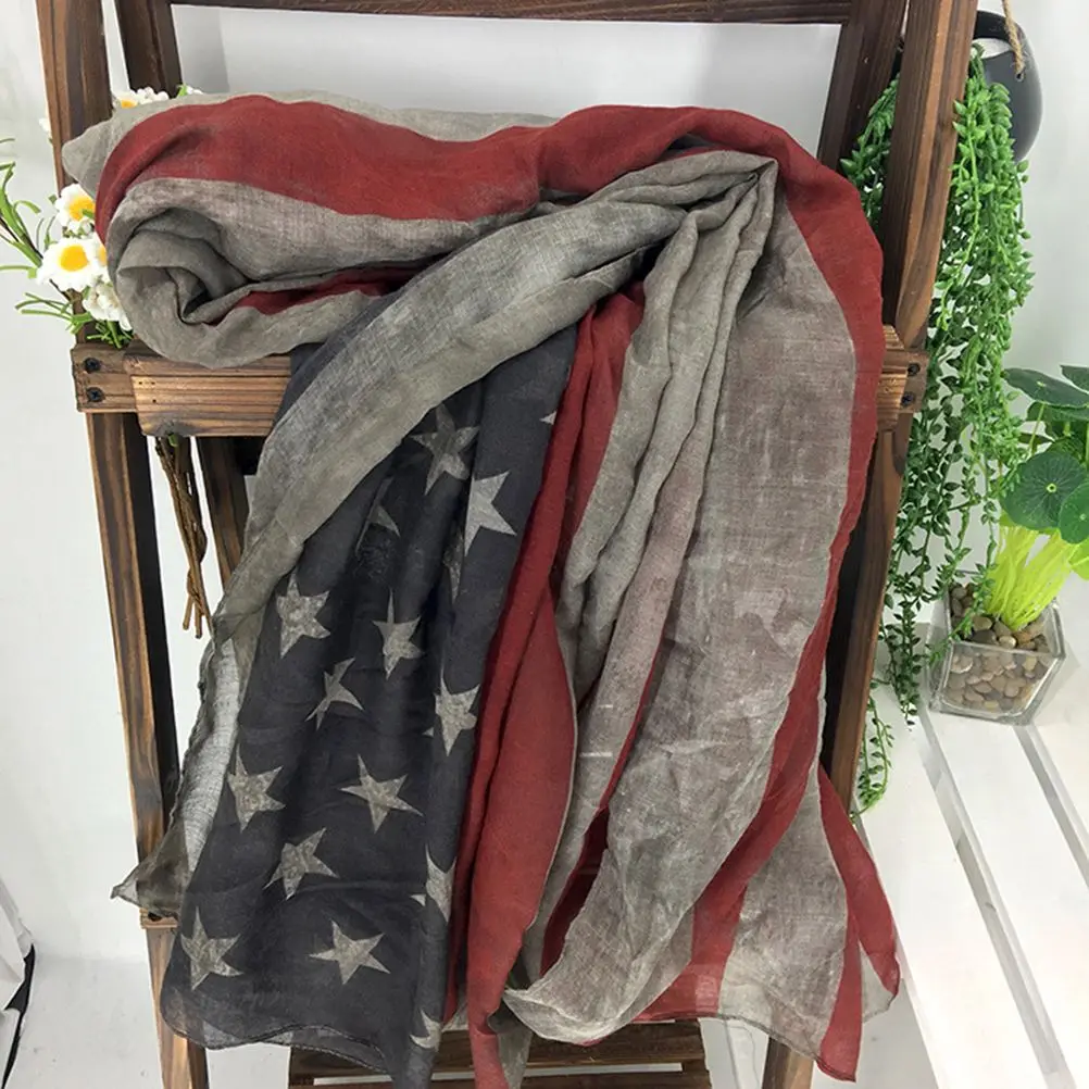 Women American National Flag Pattern Printing Scarf Elegant Tippet Warm Wrap Shawl for Ladies and Girls (Grey 200x100)