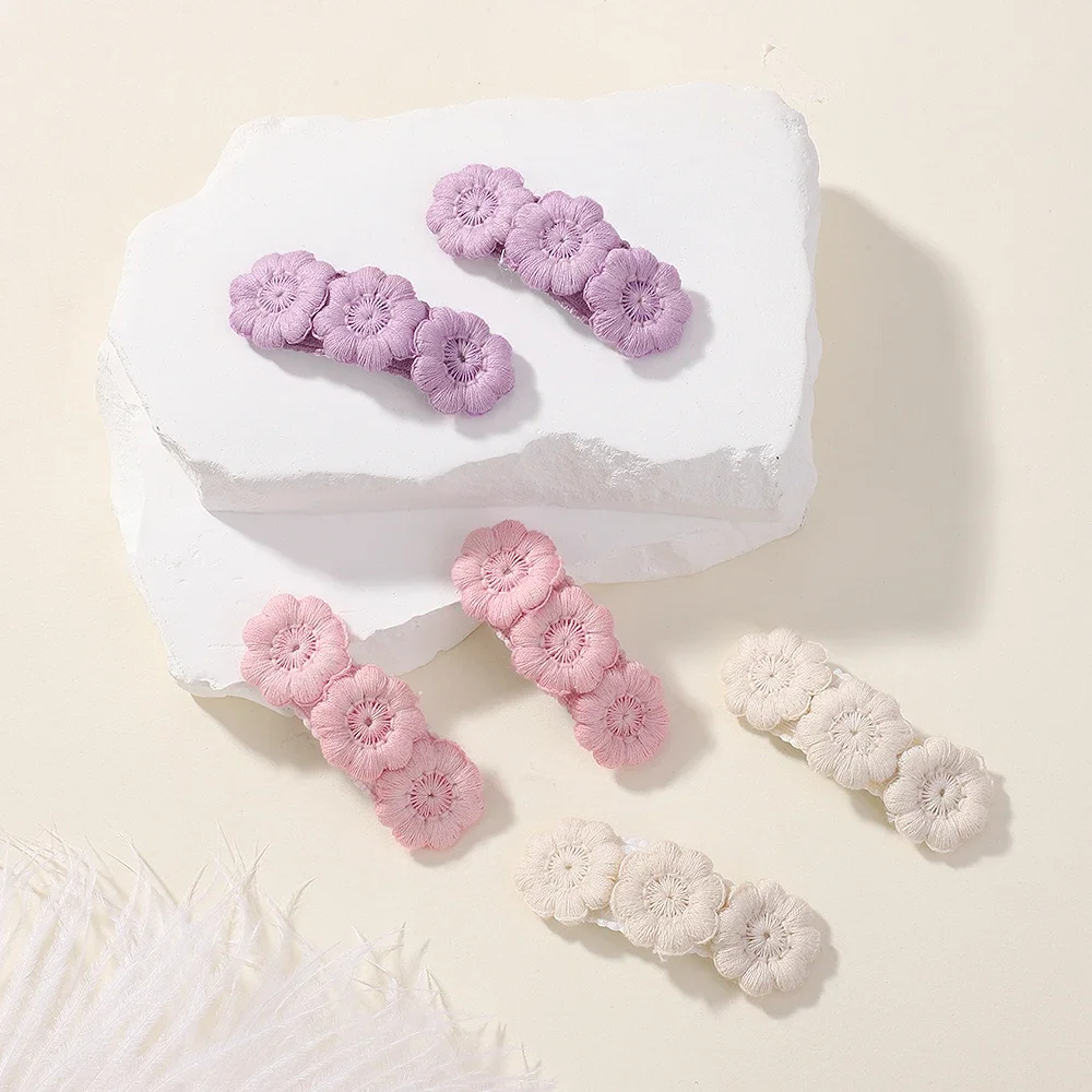 2pcs Floral Embroidery Hairpins Children Geometric Sweet Hair Clips Girls Vintage Baby Hairpins BB Barrettes Hair Accessories