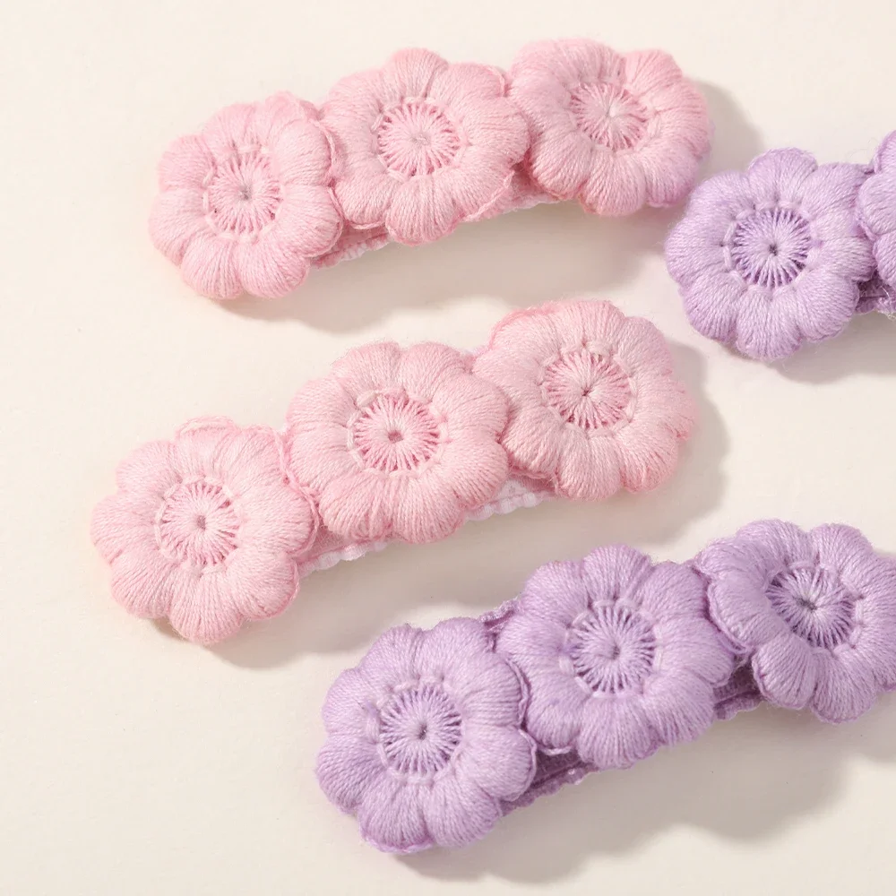 2pcs Floral Embroidery Hairpins Children Geometric Sweet Hair Clips Girls Vintage Baby Hairpins BB Barrettes Hair Accessories