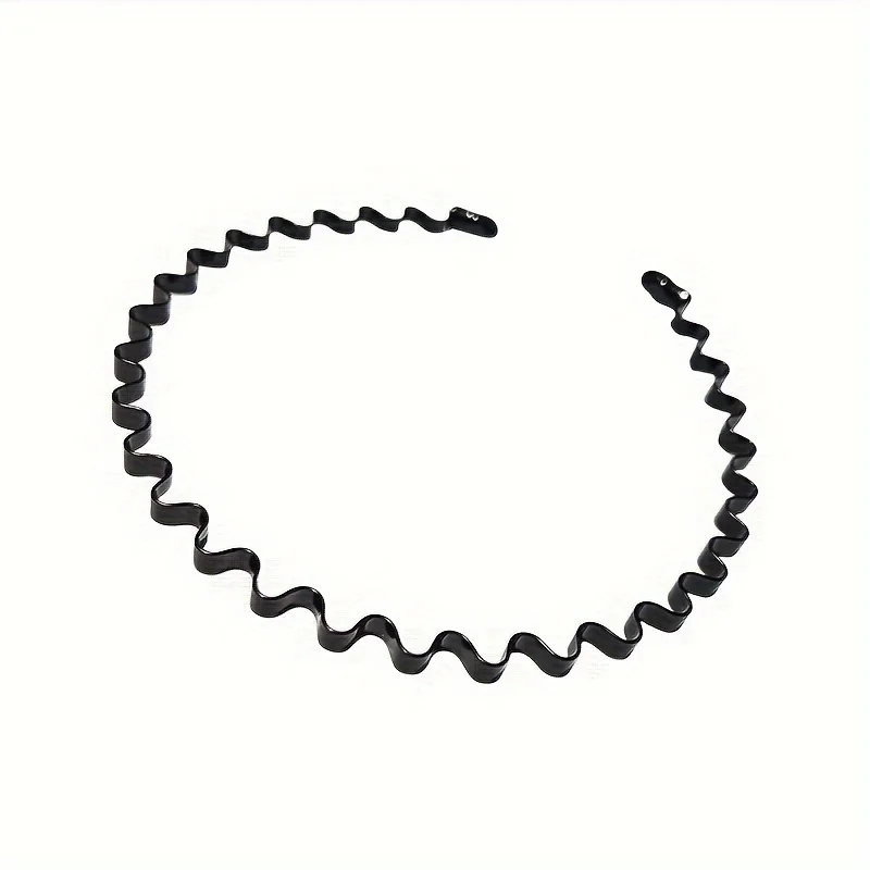 9pcs Men's Invisible Anti-Slip Sports Hair Hoops - Simple Black Wave Design. Unisex Wash Face Headbands with Non-Slip Grip