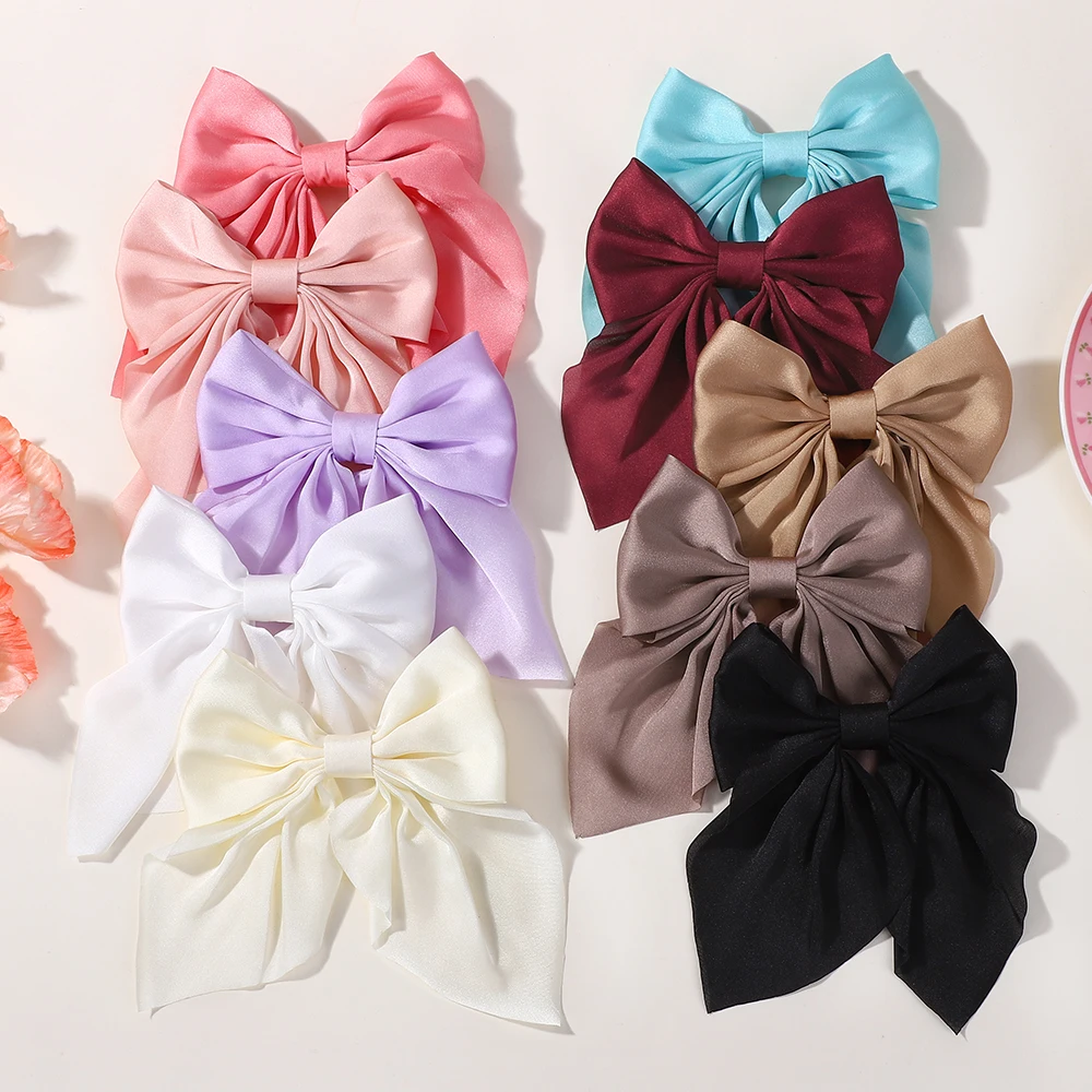 LOVEKIKI 4.9inch Elegant Hair Bows Hair Clip for Womens Fashion Ponytail Hairgripes Girls Solid Color Satin Butterfly Barrettes