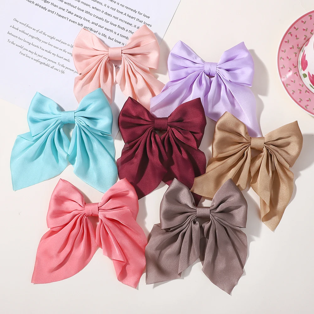 LOVEKIKI 4.9inch Elegant Hair Bows Hair Clip for Womens Fashion Ponytail Hairgripes Girls Solid Color Satin Butterfly Barrettes