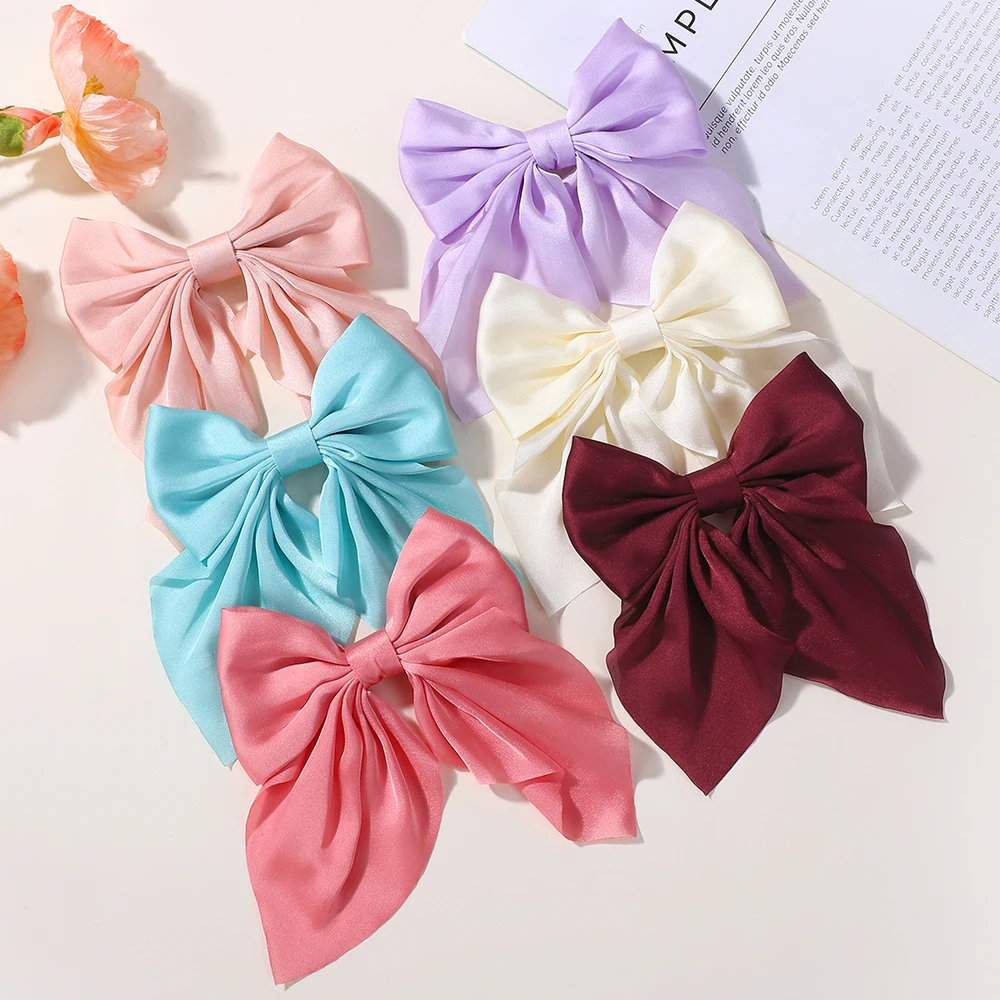 LOVEKIKI 4.9inch Elegant Hair Bows Hair Clip for Womens Fashion Ponytail Hairgripes Girls Solid Color Satin Butterfly Barrettes