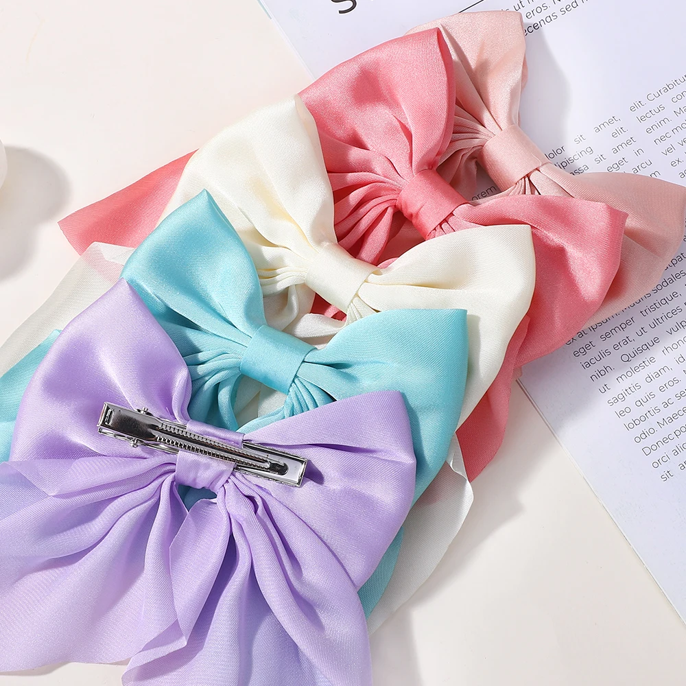 LOVEKIKI 4.9inch Elegant Hair Bows Hair Clip for Womens Fashion Ponytail Hairgripes Girls Solid Color Satin Butterfly Barrettes