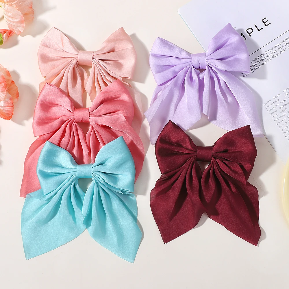 LOVEKIKI 4.9inch Elegant Hair Bows Hair Clip for Womens Fashion Ponytail Hairgripes Girls Solid Color Satin Butterfly Barrettes