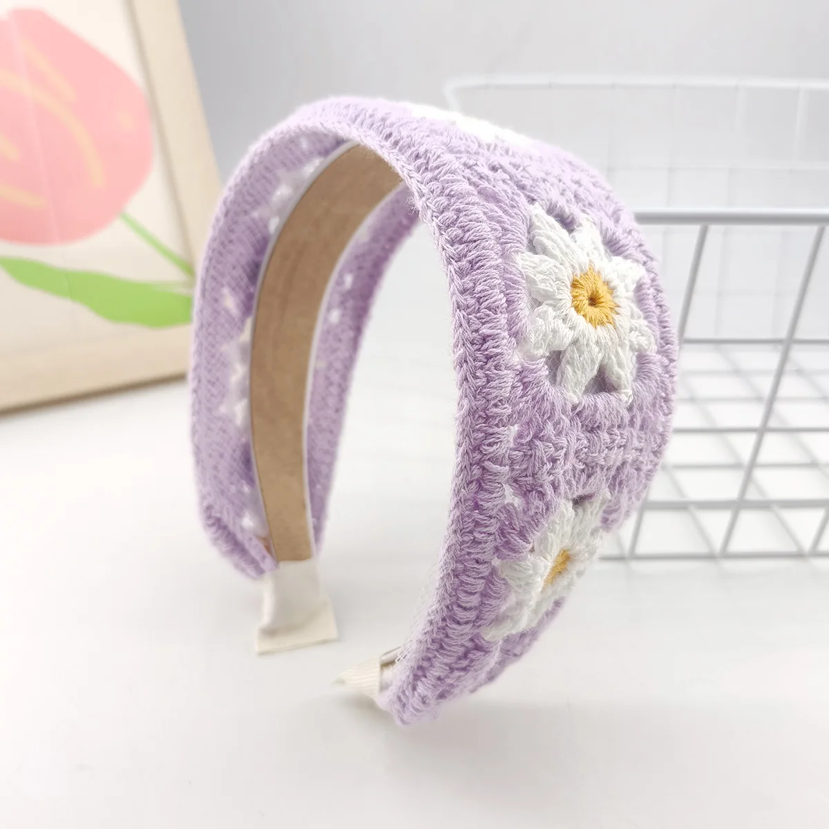 Sweet Flower Embroidery Girl Hair Hoops Colorful Knit Woolen Wide Hairband for Girl Headwear Women Hair Accessories