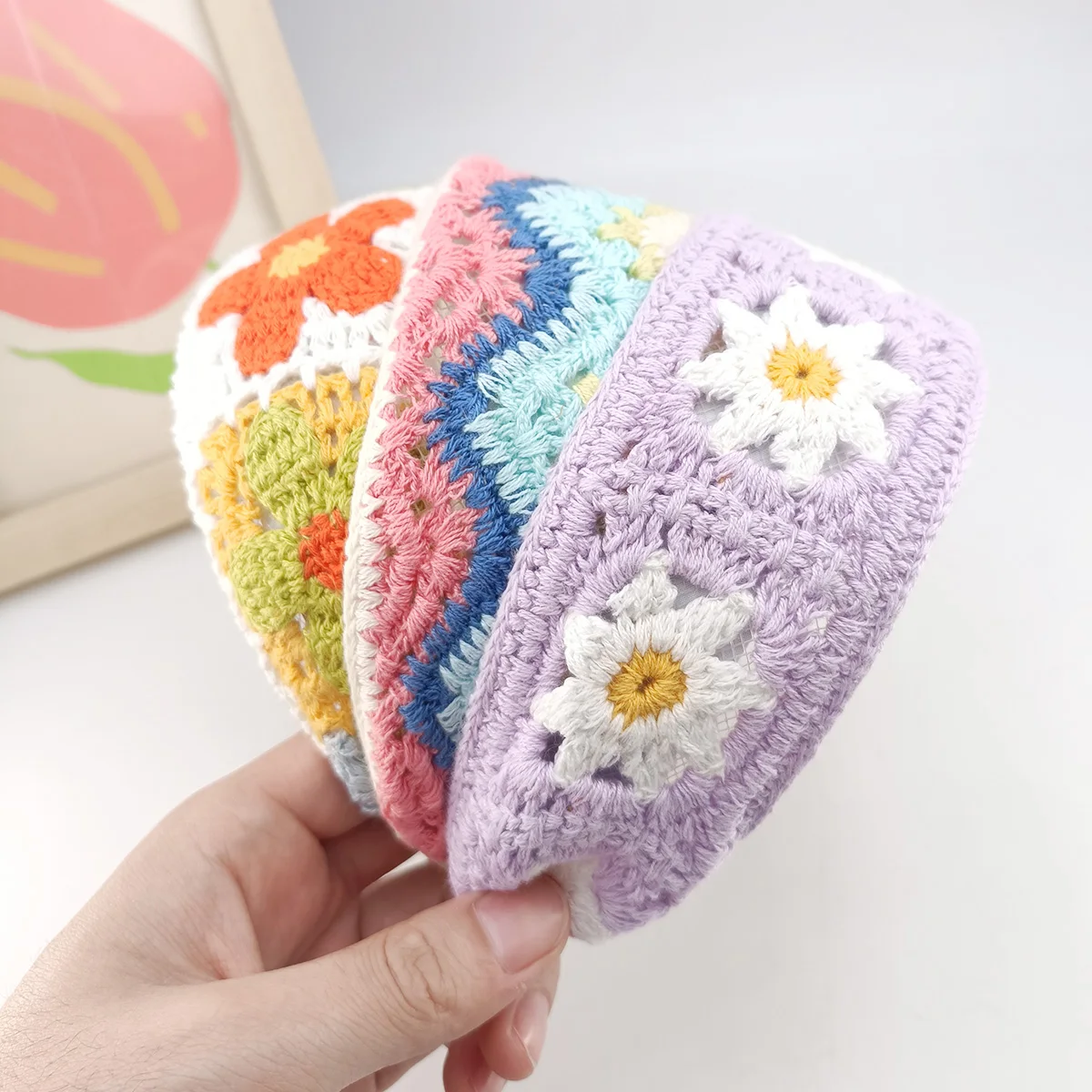 Sweet Flower Embroidery Girl Hair Hoops Colorful Knit Woolen Wide Hairband for Girl Headwear Women Hair Accessories