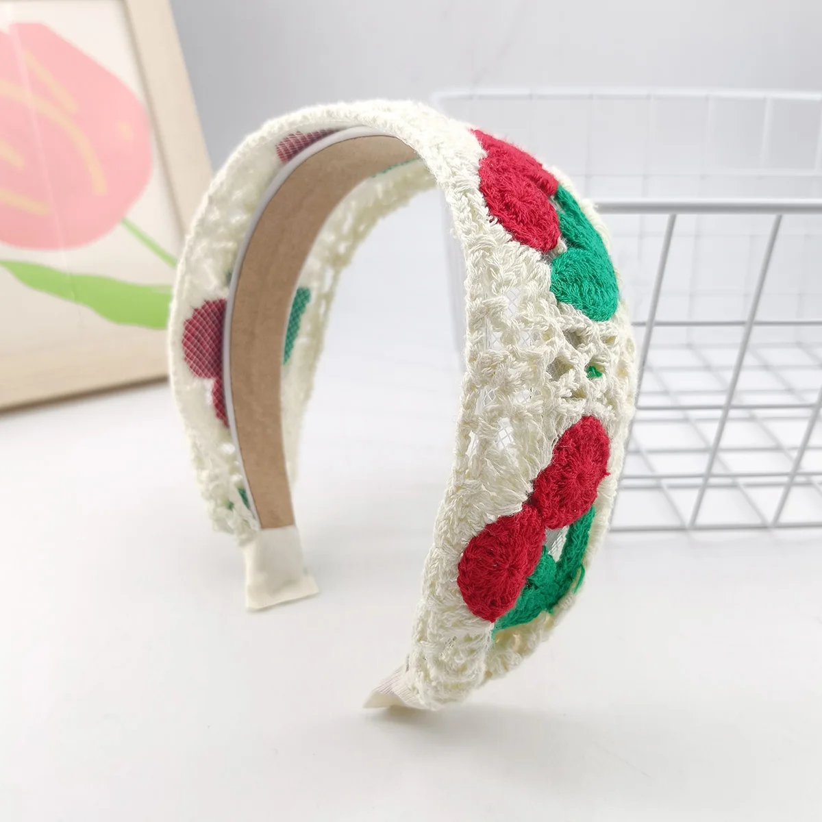 Sweet Flower Embroidery Girl Hair Hoops Colorful Knit Woolen Wide Hairband for Girl Headwear Women Hair Accessories