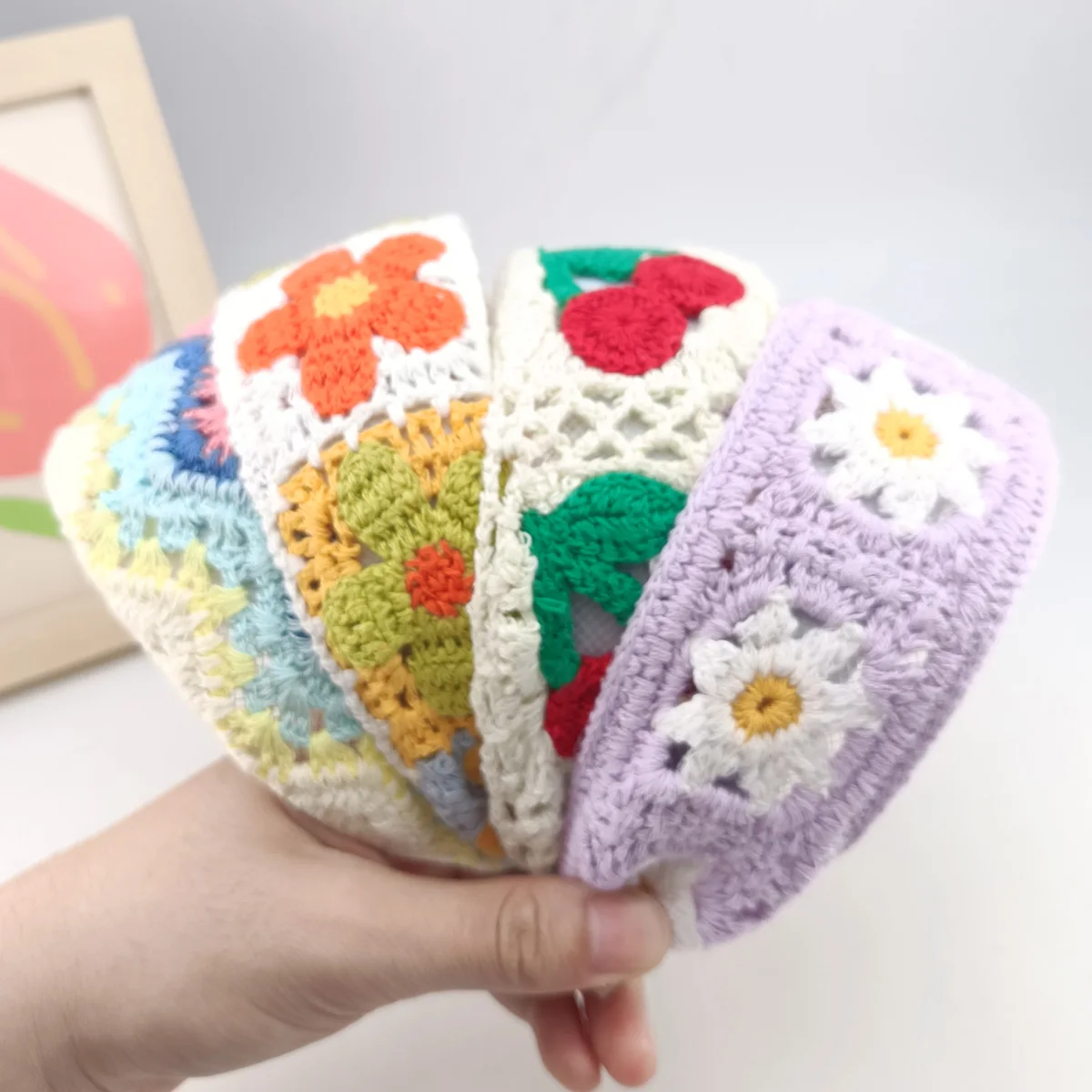 Sweet Flower Embroidery Girl Hair Hoops Colorful Knit Woolen Wide Hairband for Girl Headwear Women Hair Accessories