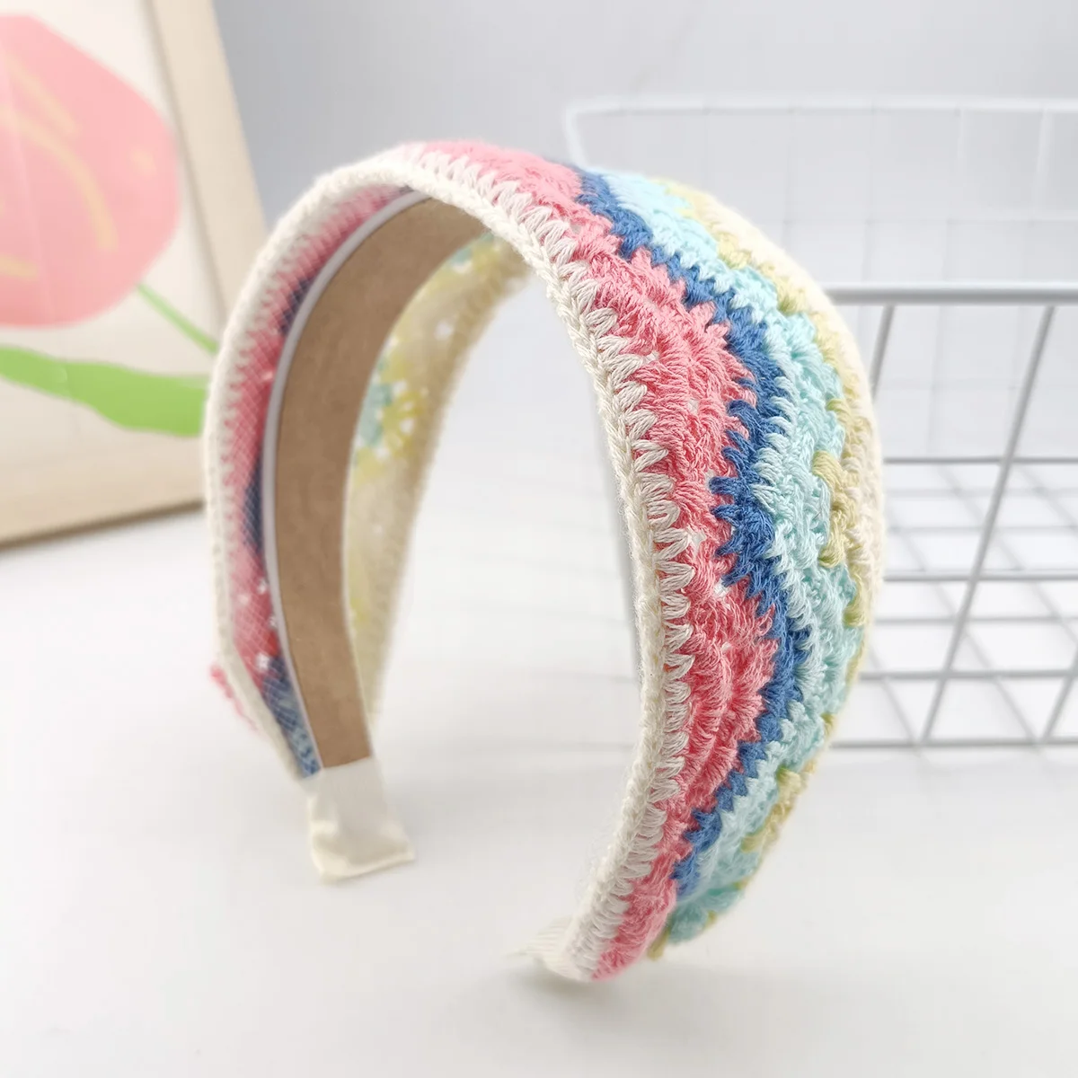 Sweet Flower Embroidery Girl Hair Hoops Colorful Knit Woolen Wide Hairband for Girl Headwear Women Hair Accessories