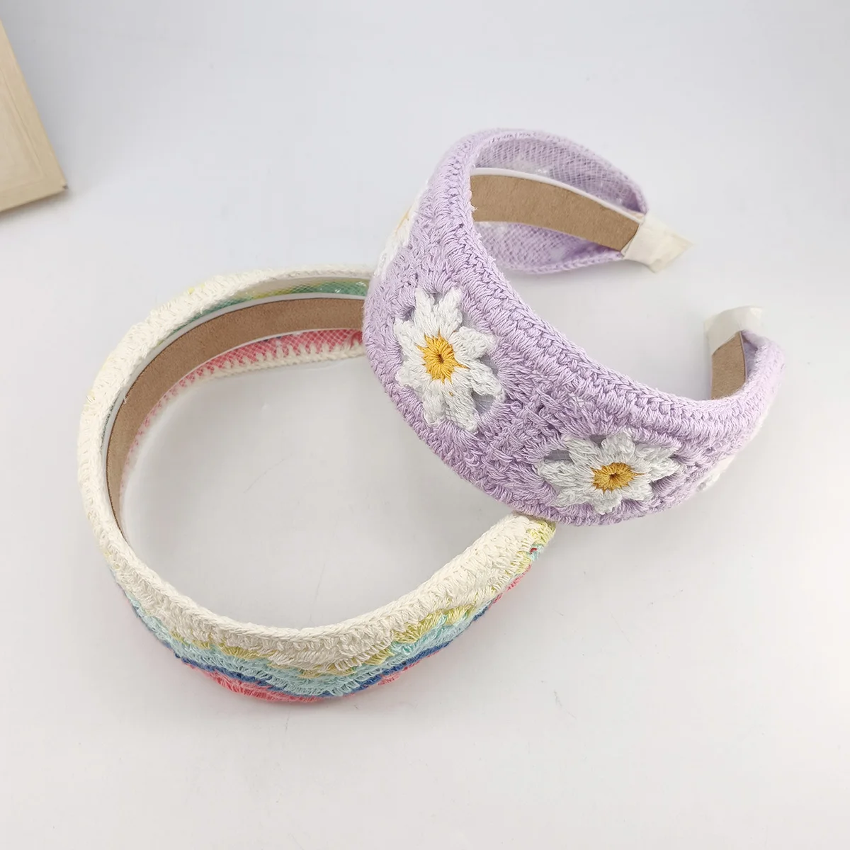 Sweet Flower Embroidery Girl Hair Hoops Colorful Knit Woolen Wide Hairband for Girl Headwear Women Hair Accessories