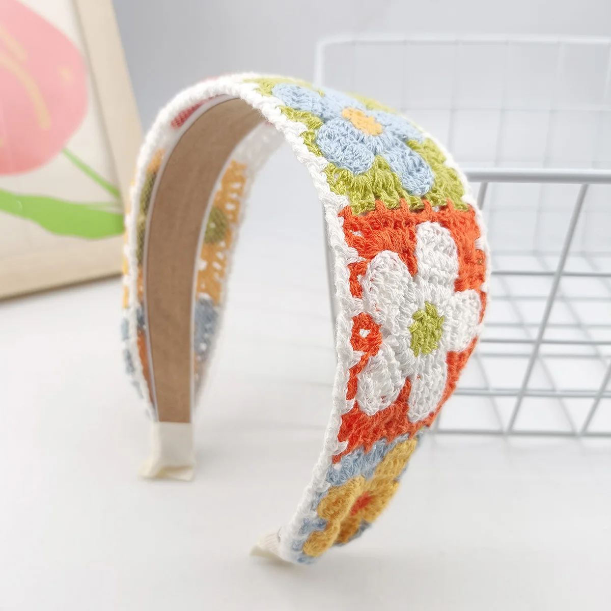 Sweet Flower Embroidery Girl Hair Hoops Colorful Knit Woolen Wide Hairband for Girl Headwear Women Hair Accessories